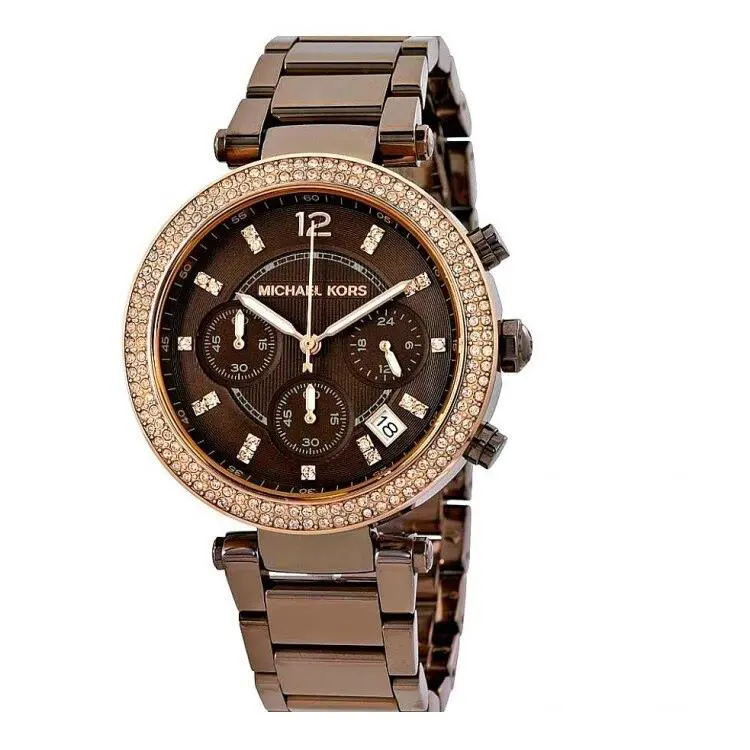 Michael Kors Parker Espresso Brown S/s Crystal Chrono Bracelet Watch MK5578 - Dial: Brown, Band: Brown
