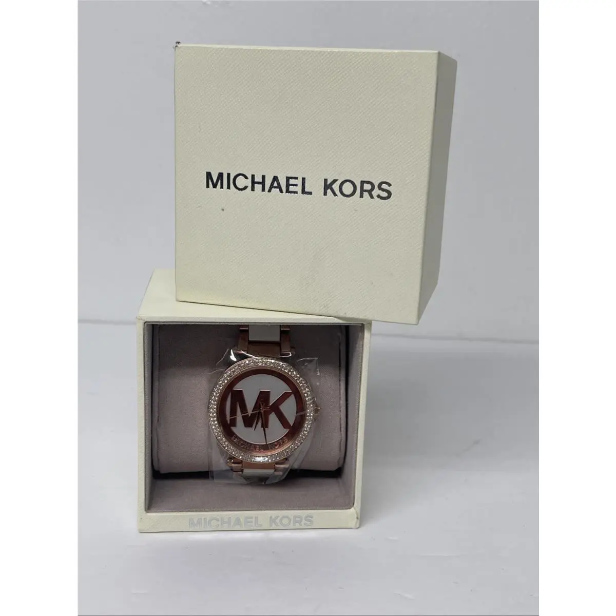 MK6365 Parker Rose-gold White MK Logo Dial 39mm Ladies Watch by Michael Kors
