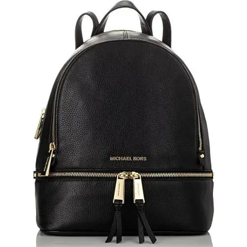 Michael Kors Rhea Zip Medium Backpack Black Leather Travel School Bag