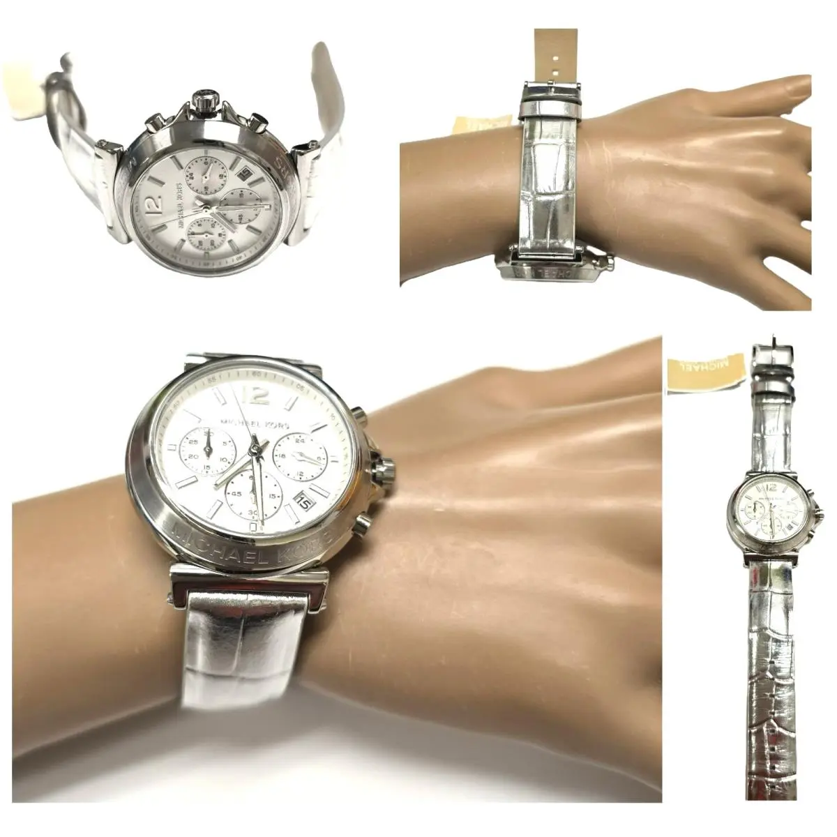 New-michael Kors Silver Tone Black Python Leather Band Chronograph WATCH-MK5284