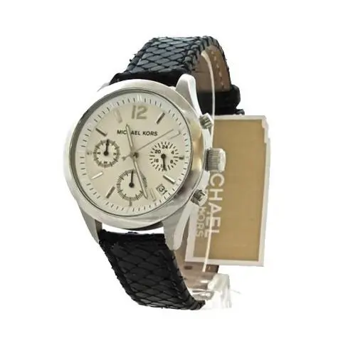 New-michael Kors Silver Tone Black Python Leather Band Chronograph WATCH-MK5284