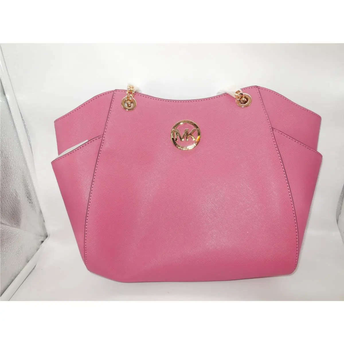 E1 Michael Kors Jet Set Travel Tulip Leather Large Chain Shoulder Tote
