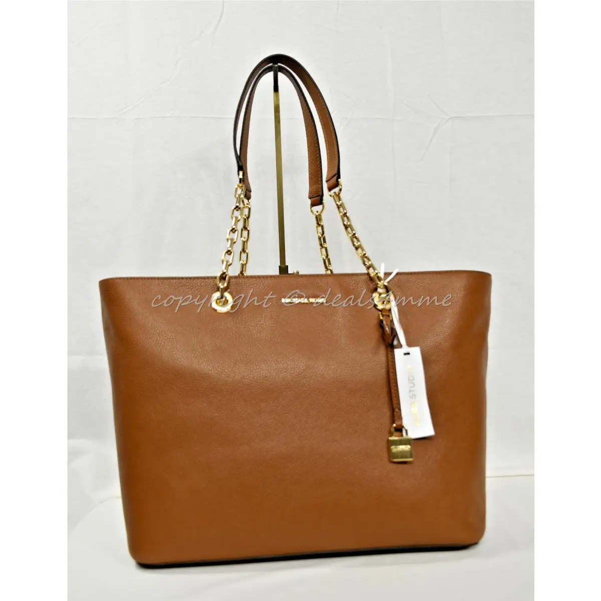 Michael Kors Mercer Chain Medium Top Zip Leather Tote/shoulder Bag Luggage Brown