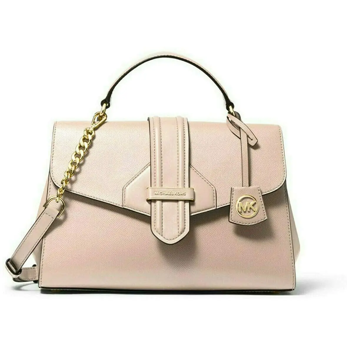 Michael Kors Bleecker Medium Crossgrain Leather Satchel Soft Pink