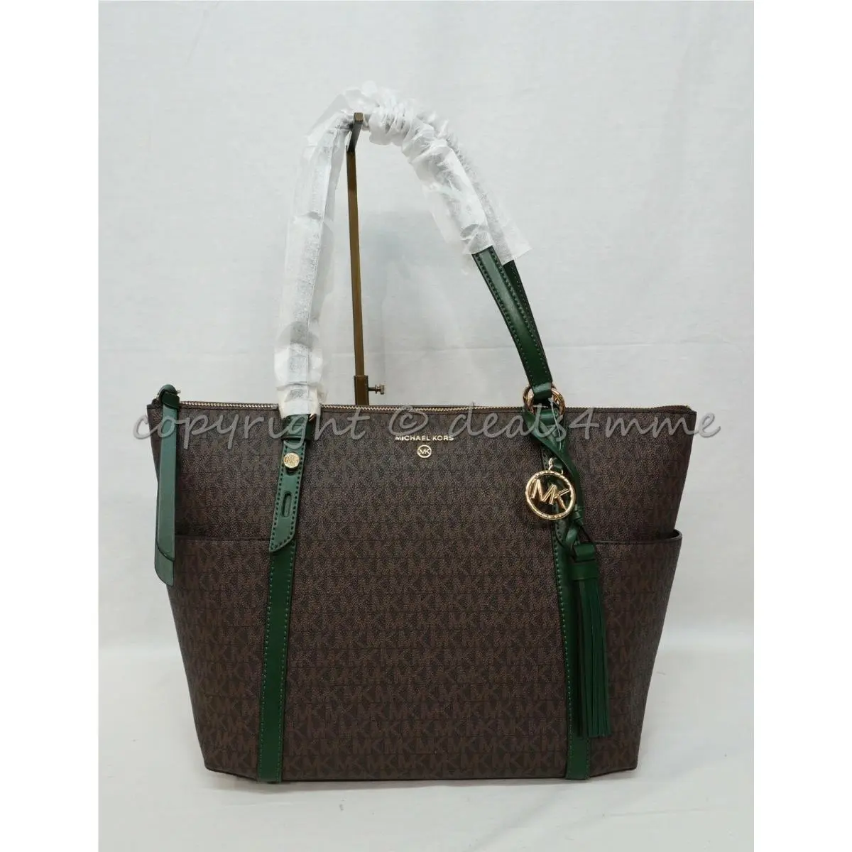 Michael Kors 30T0GNXT9B Sullivan Nomad Large Top Zip Tote in Brown MK and Moss