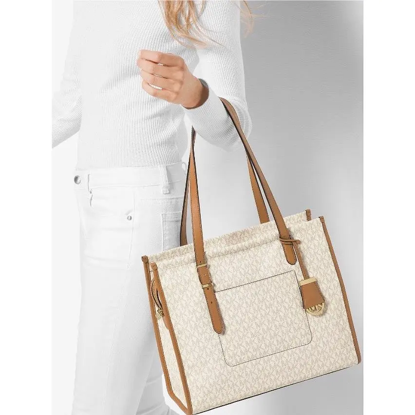 Michael Kors Darien Medium Tote / Shoulder Bag in Signature Vanilla / Acorn