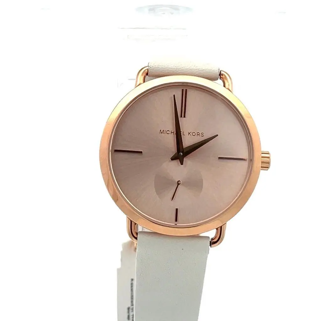 Michael Kors MK2660 Portia Rose Gold Dial White Leather Strap Women`s Watch