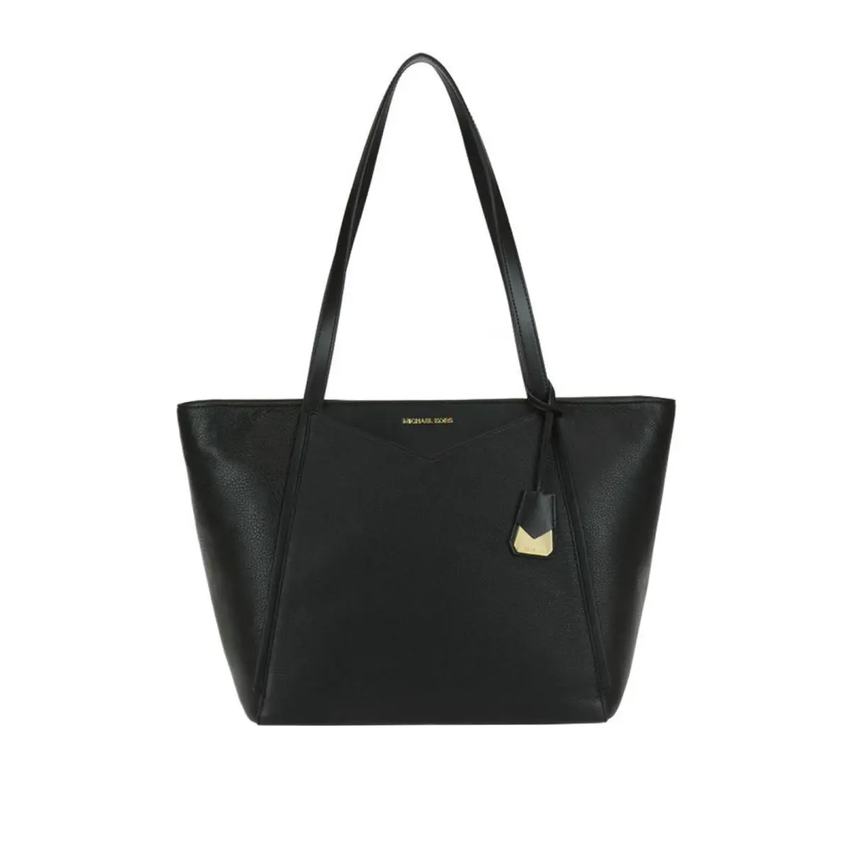 Michael Kors Whitney MK LG TZ Tote Bag Black Leather 30S8GN1T3L Gold Logo Charm