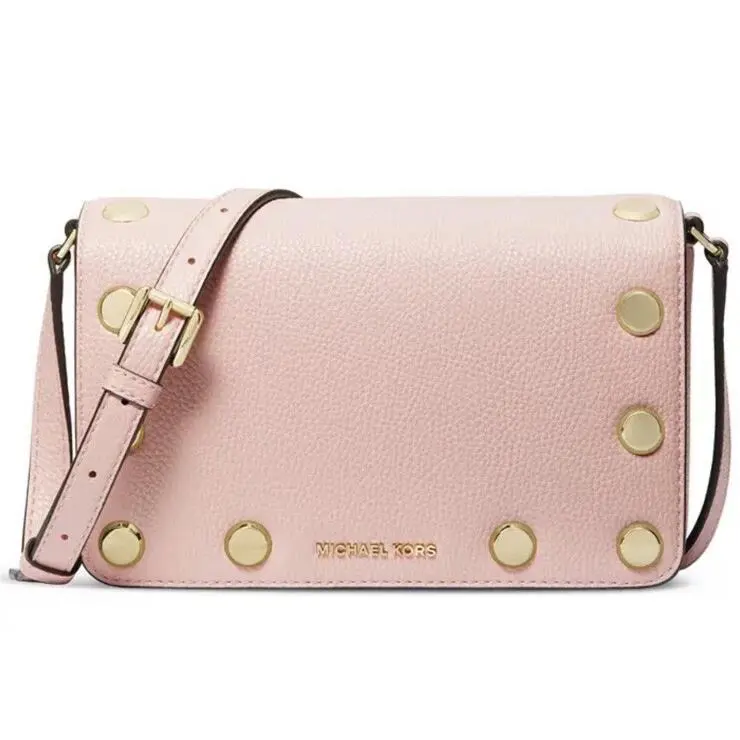 Michael Kors Holly Soft Pink Logo Gold Flap Messenger Bag Crossbody