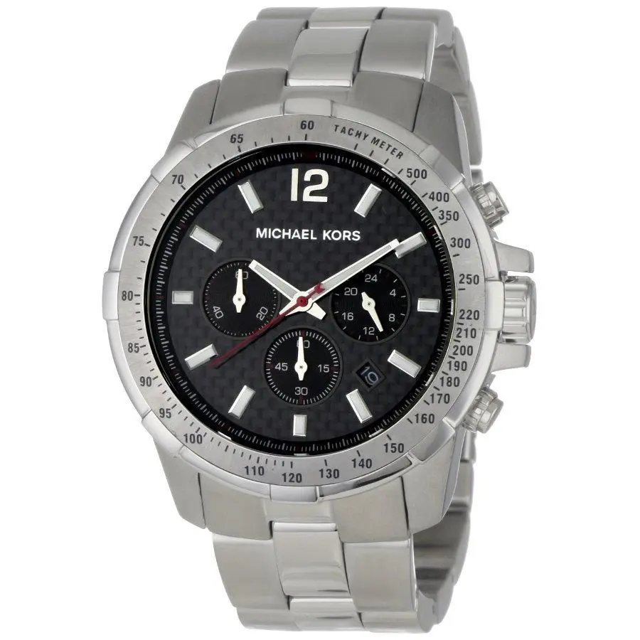 Michael Kors Silver Stainless Steel Chronograph Black Dial Men Watch MK8172