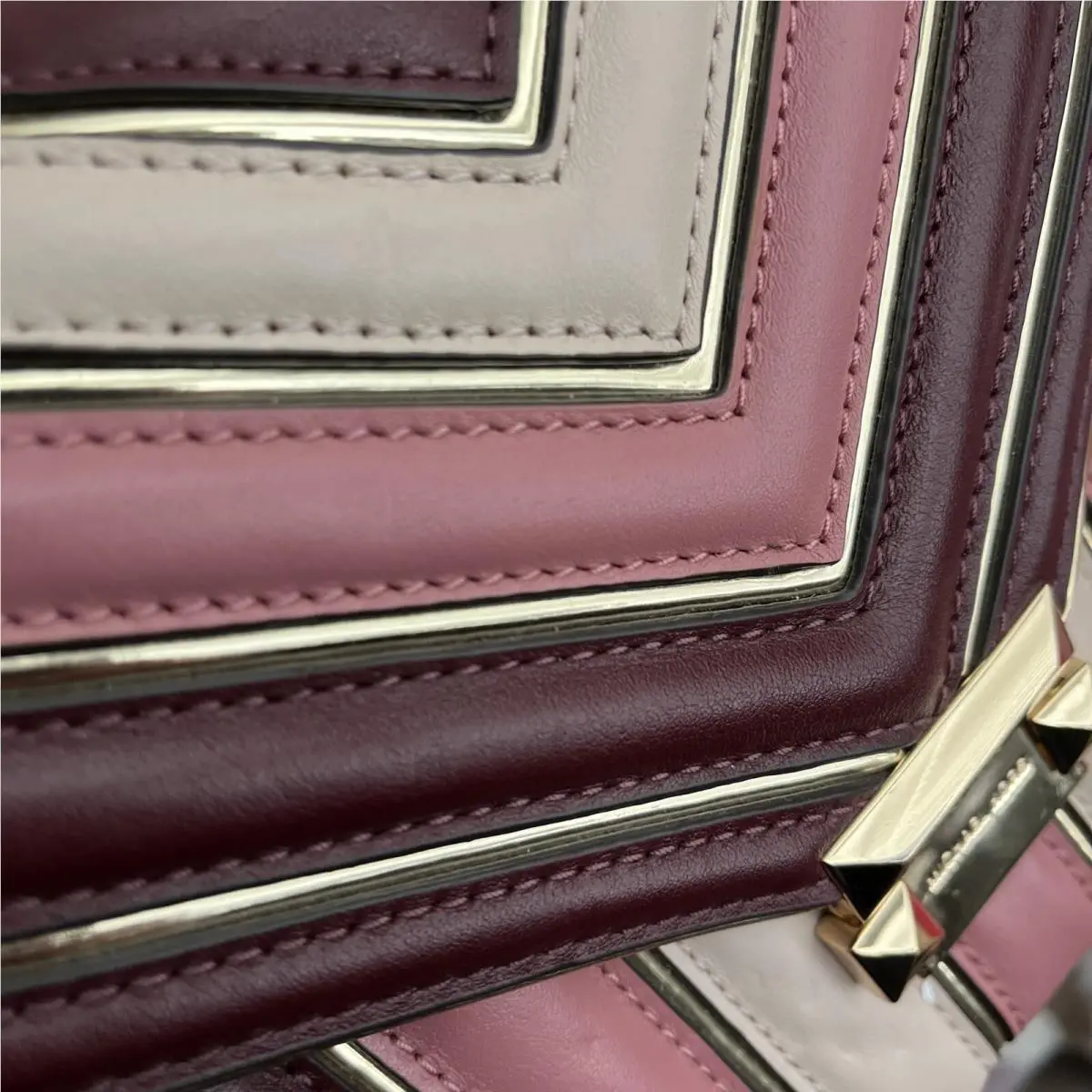 Michael Kors Whitney Large Colorblock Strips Quilted Oxblood Multi Leather Pink