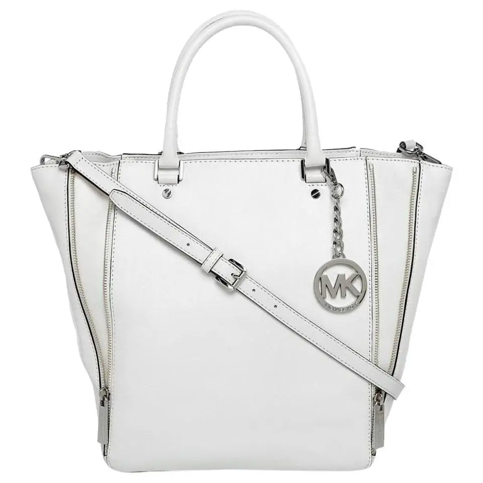 Michael Kors Man Optic White Leather Large Tote Shoulder Bag Crossbody