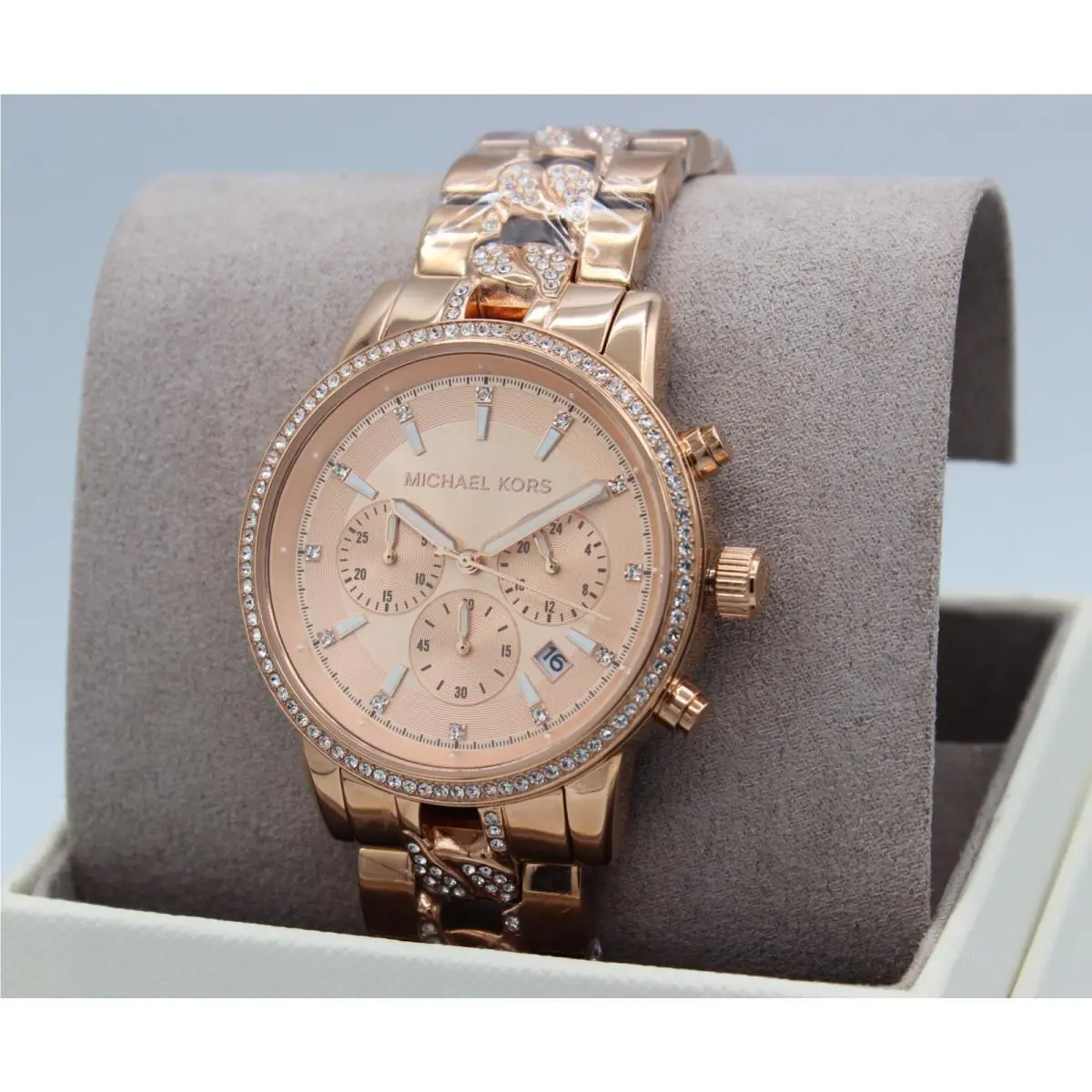 Michael Kors Ritz Rose Gold Glytz Chronograph Women`s MK7223 Watch