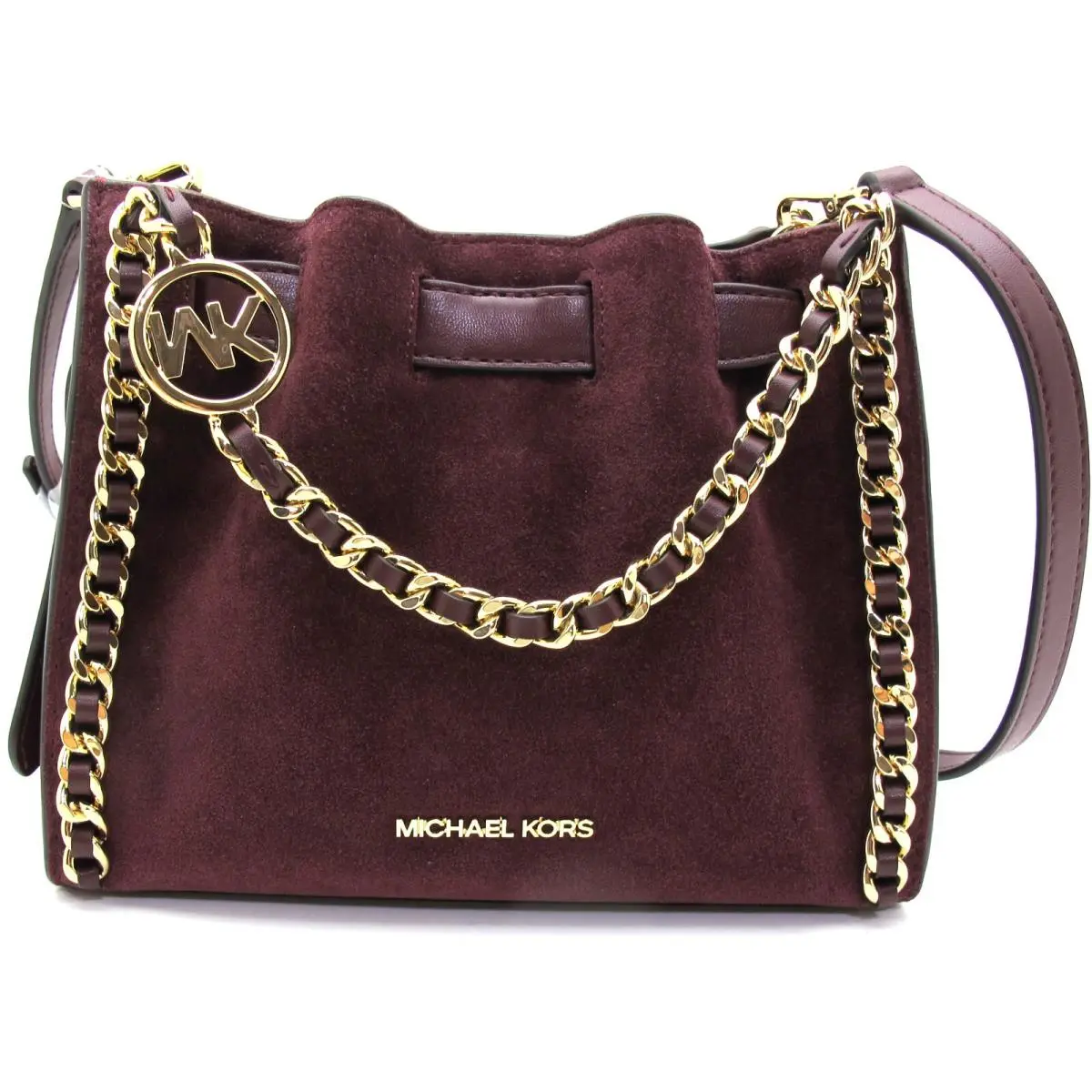 Michael Kors Mina Small Suede Leather Chain Woven Crossbody Oxblood/burgundy