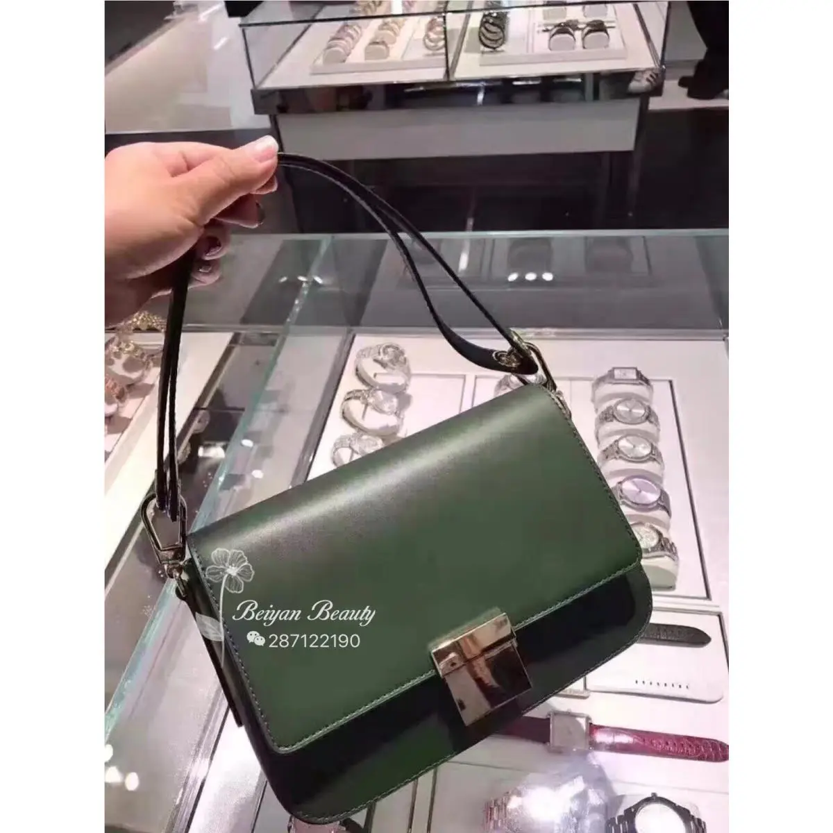 Michael Kors Madelyn Large Leather Shoulder Bag Moss 30T6GM6L3LL