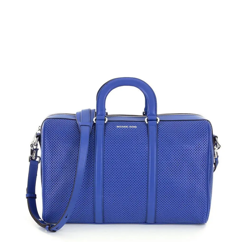 Michael Kors Libby Large Perforated Leather Gym Bag Electric Blue - Exterior: Electric Blue