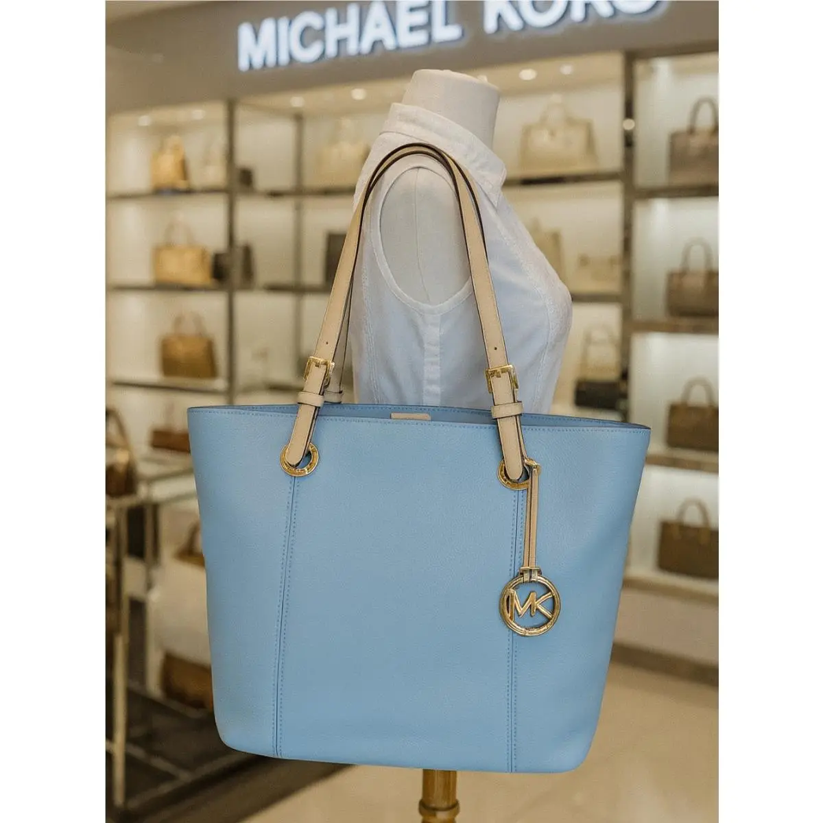 Jet Set Pale Blue Pebbled Leather Large Tote Bag MK by Michael Kors