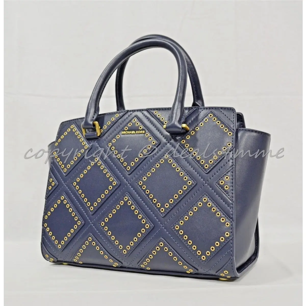 Michael Kors Diamond Grommet Medium Selma Top Zip Leather Satchel/shoulder Bag