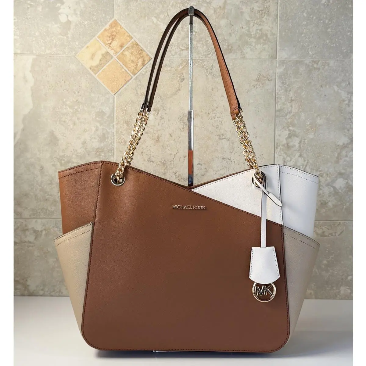 Michael Kors Jet Set Travel Large Chain Shoulder Tote Bag MK Luggage Multi