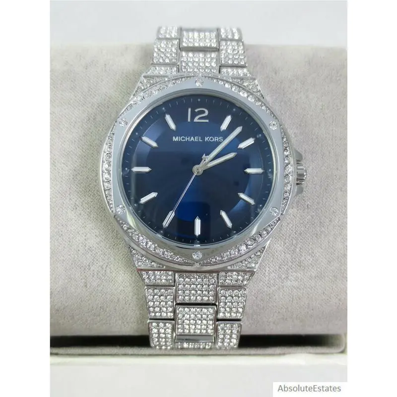 Lennox MK6990 Silver Tone Pave Bracelet Darkblue Dial Unisex 43MM by Michael Kors