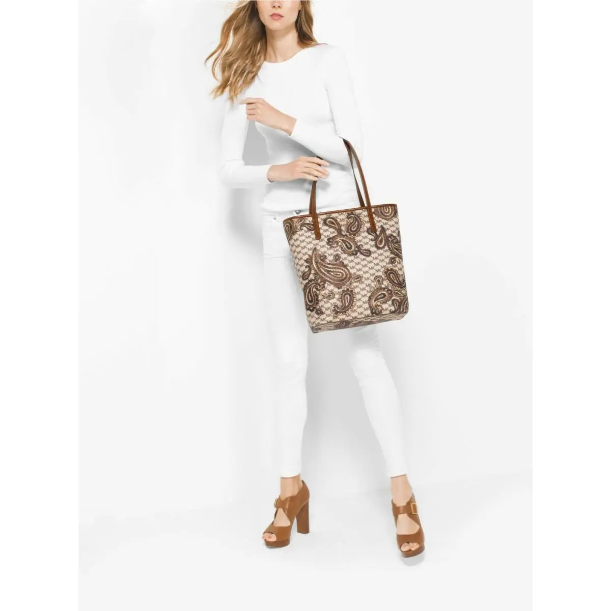 Michael Kors Emry Large North/south Heritage Paisley Tote in Luggage Brown