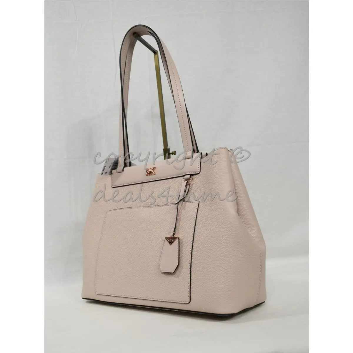 Michael Kors Meredith Medium East/west Bonded Leather Tote Soft Pink