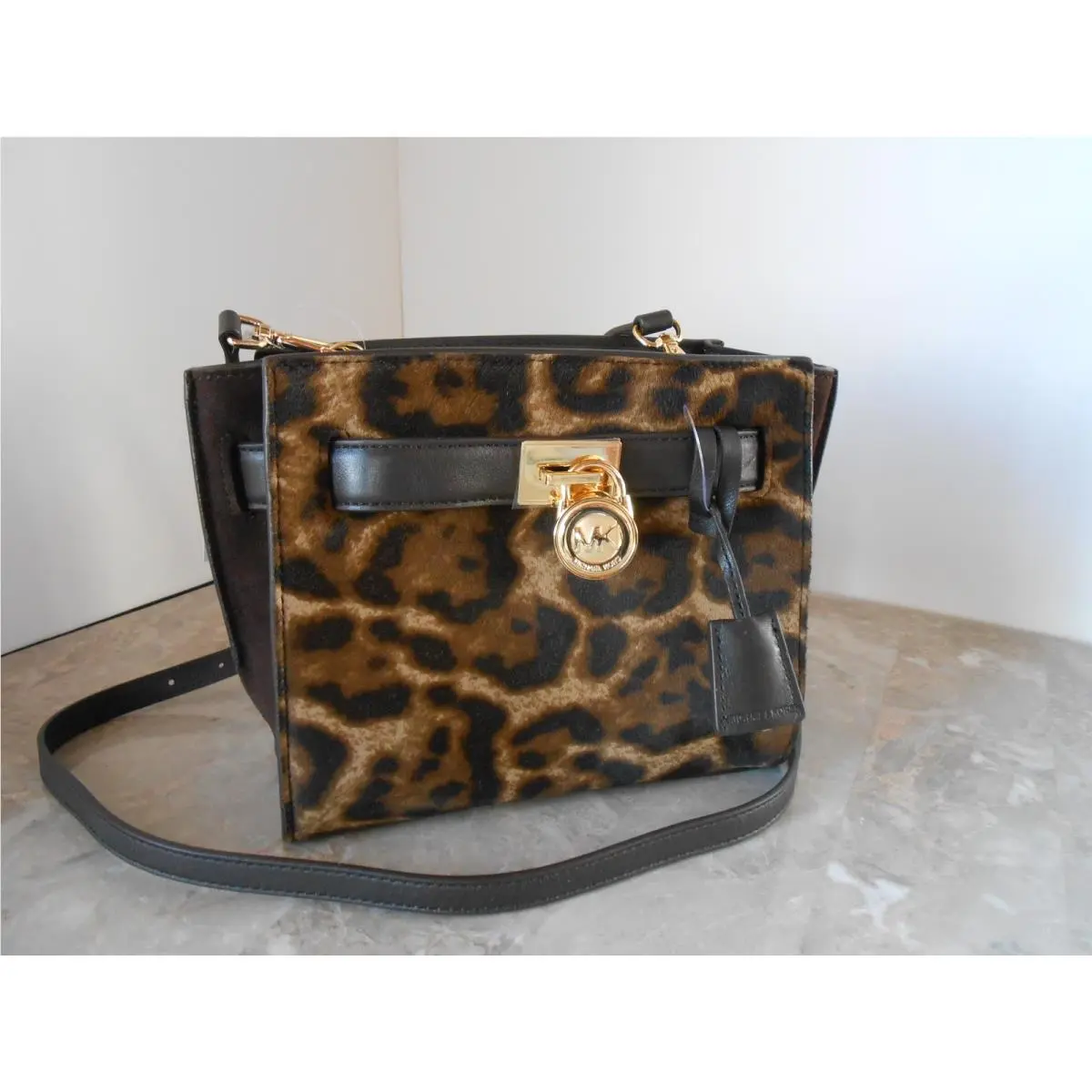 Michael Kors Hamilton Traveler Haircalf Leopard Messenger Brown
