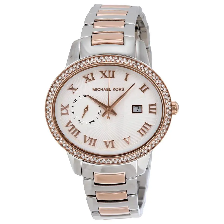 Michael Kors Whitley 2 Tone Silver+rose Gold Crystal Roman `S Oval WATCH-MK6228