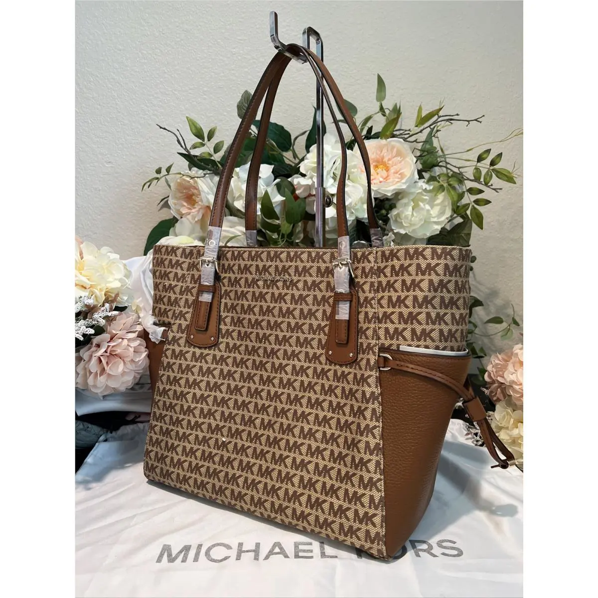 Michael Kors Canvas/leather Voyager Double Handle Shoulder Bag Brown/tan/beige