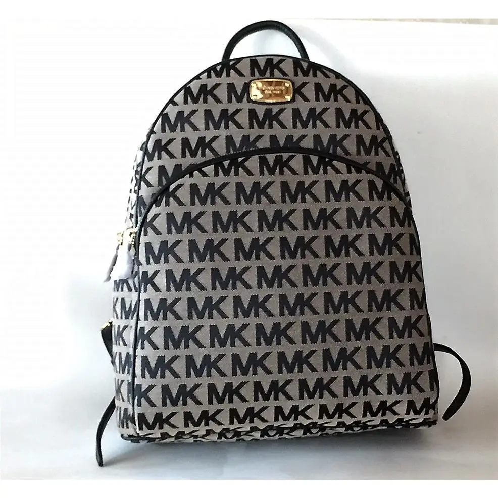 Michael Kors Abbey Beige+black Jacquard Top Zip Large Backpack Shoulder Bag