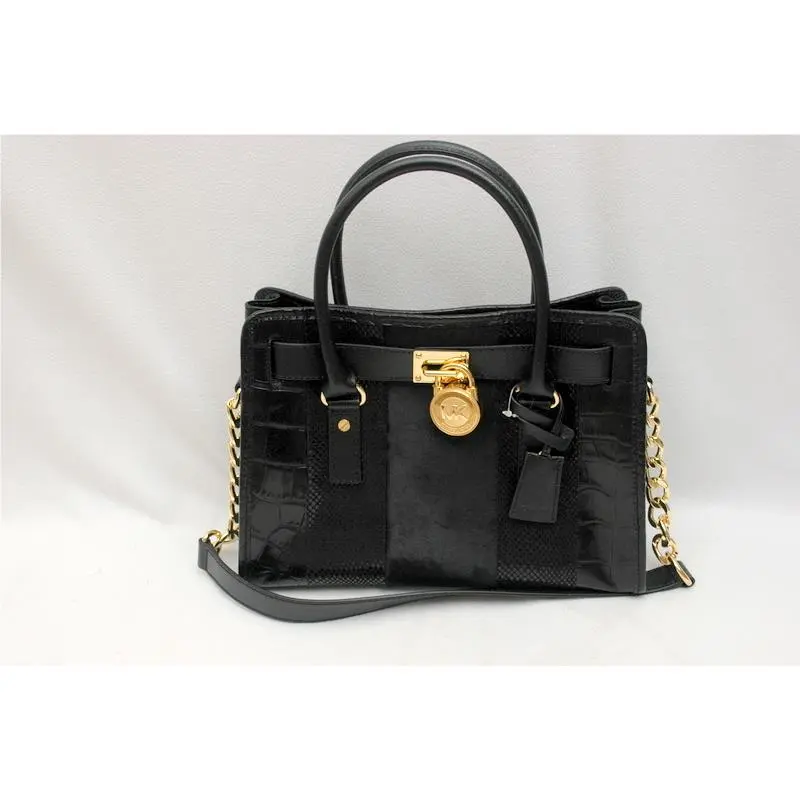 Michael Kors Hamilton Mixed Media Embossed Leather East West Satchel Black