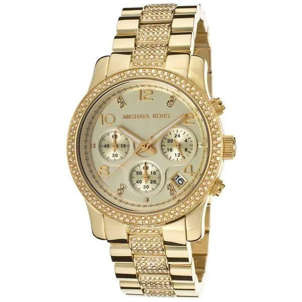 Michael Kors Runway Gold Tone Crystal Pave Chronograph Bracelet WATCH-MK5826