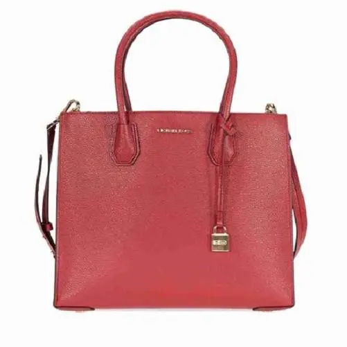 Michael Kors Women`s Mercer Large Bonded Leather Tote - Burnt Red - Exterior: Red