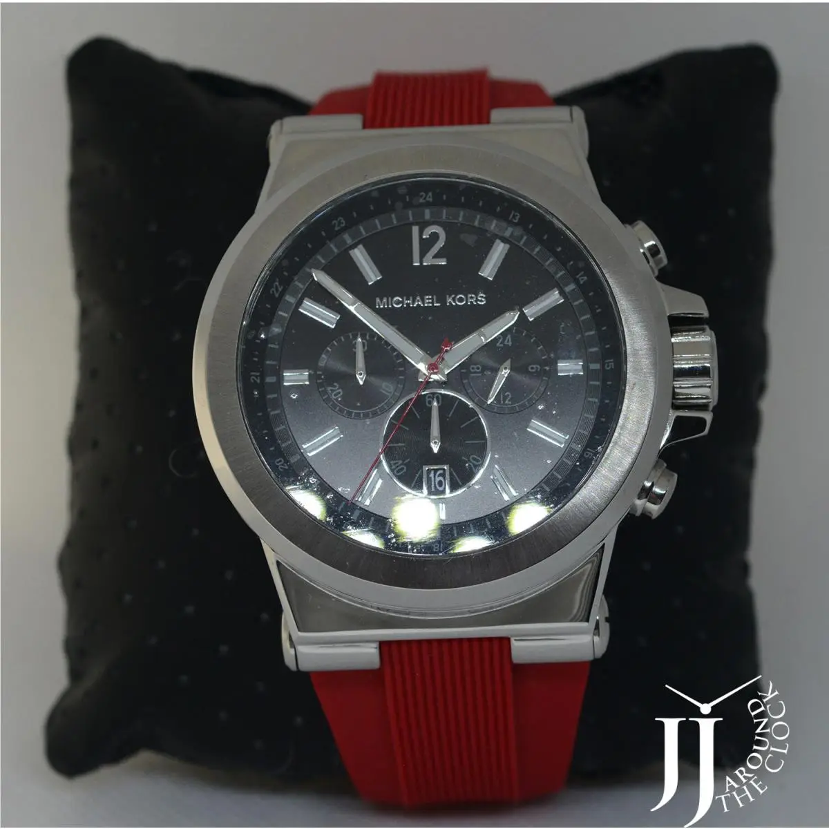 Michael Kors Dylan Mens Watch Red Silicone Band Black Dial MK8774