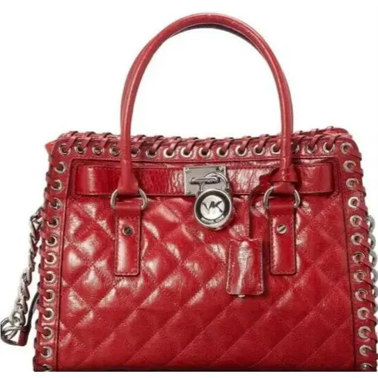 Hamilton Hippie Grommet Dark Red Quilted Leather Satchel Bag by Michael Kors