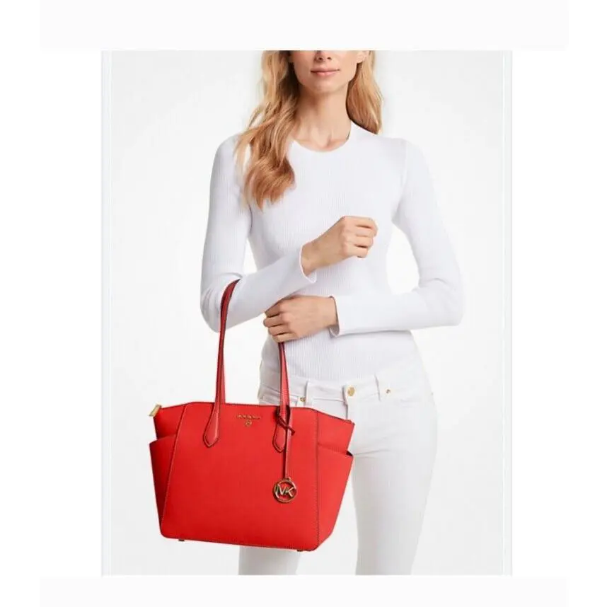 Michael Kors Marilyn Medium Top Zip Tote Leather Spiced Coral
