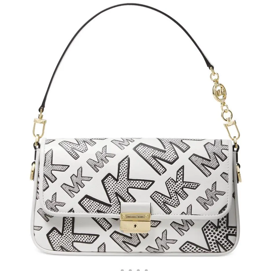 Michael Kors Bradshaw MK Letters Convertible Shoulder Bag Black Optic White