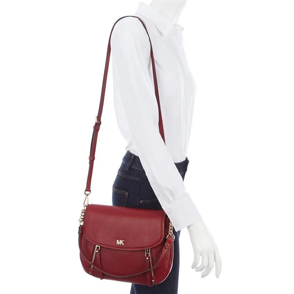 Michael Kors Evie Medium Pebbled Leather Flap Shoulder Bag in Maroon