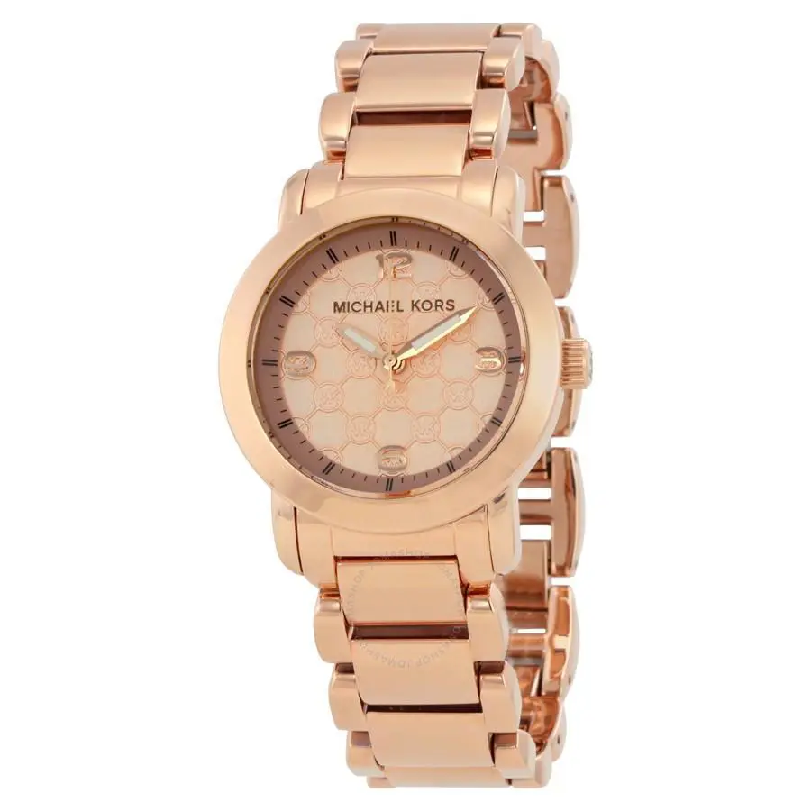 Michael Kors Runway Rose Gold Tone Monogram Dial Bracelet Small Watch MK3159 - Dial: Pink, Rose Gold, Band: Pink, Rose Gold