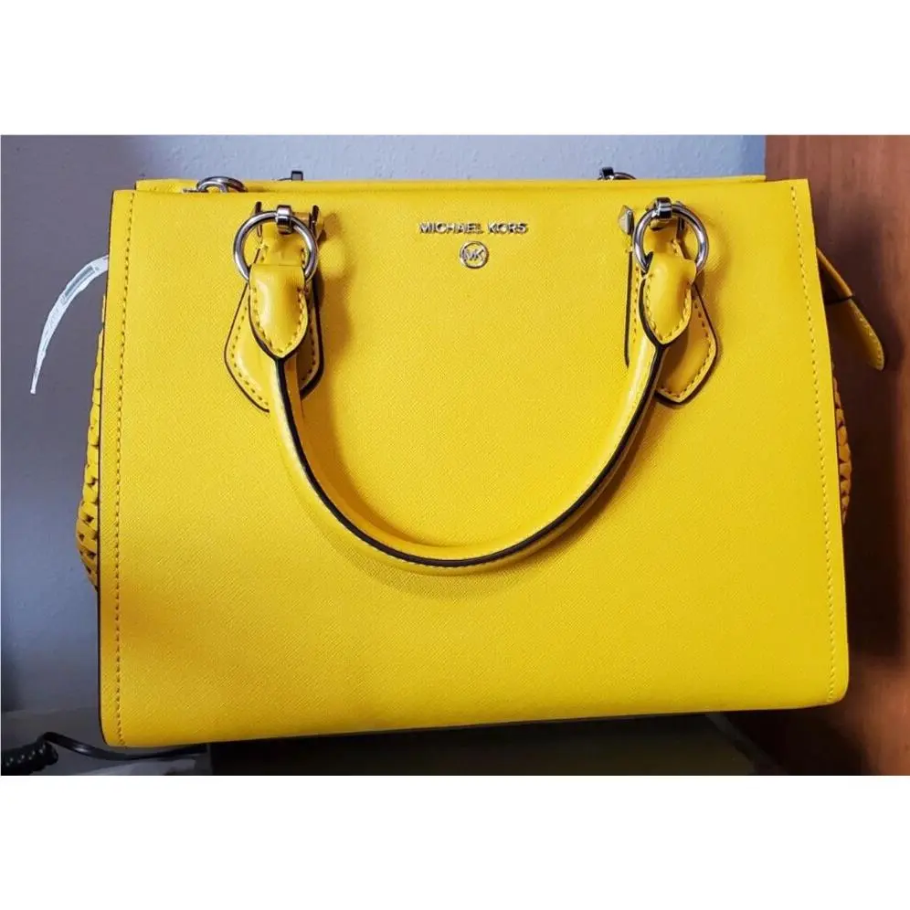Michael Kors Women`s Marilyn Medium Leather Satchel Bag Bright Dandelion