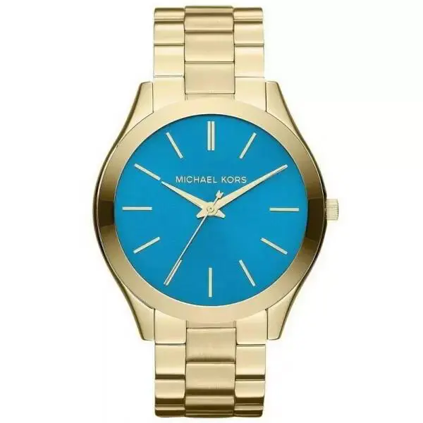 Michael Kors Women`s Slim Runway Gold-tone Watch MK3265 - Dial: Blue, Gold, Band: Gold, Bezel: Gold