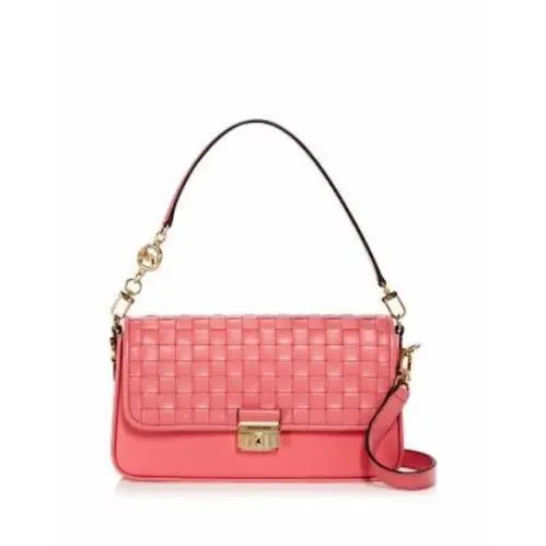 Kors Small Bradshaw Woven Leather Shoulder Bag Tea Rose/gold