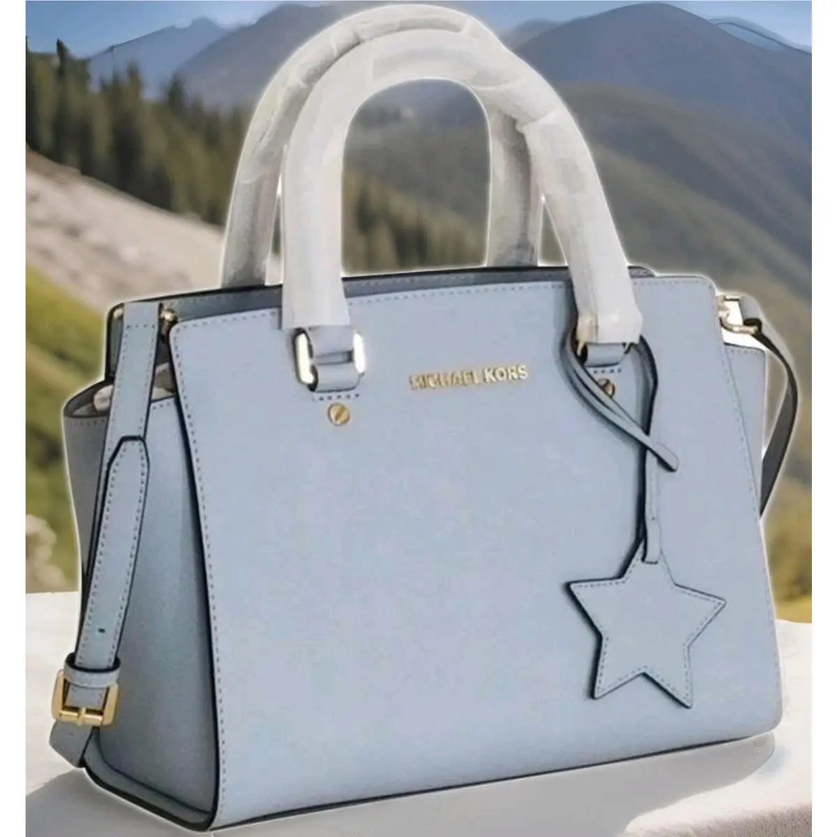 Michael Kors Selma Pale Blue Satchel Star Charm Saffiano Leather Bag