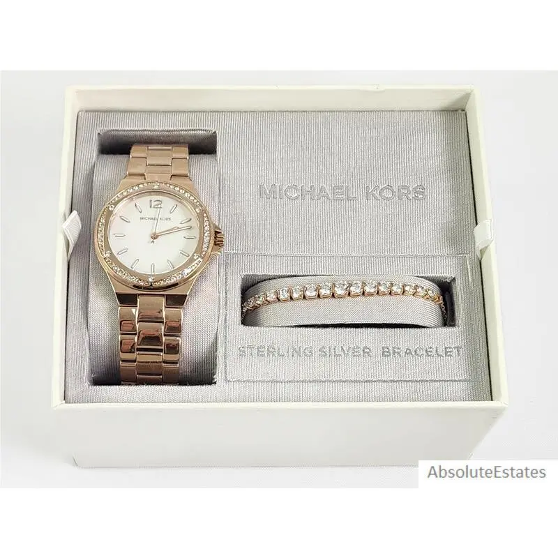 Lennox Rose Gold Watch Glitz Sterling Bracelet Gift Set MK1053 by Michael Kors