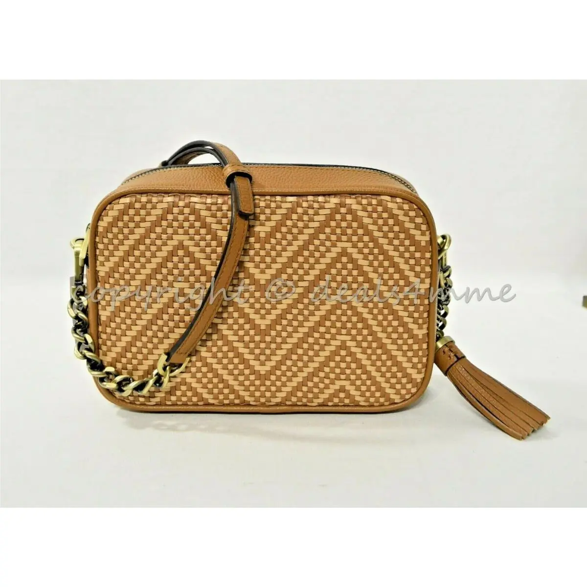 Michael Kors 30H8BF5M2U Woven Leather Medium Camera Bag / Shoulder Bag in Acorn