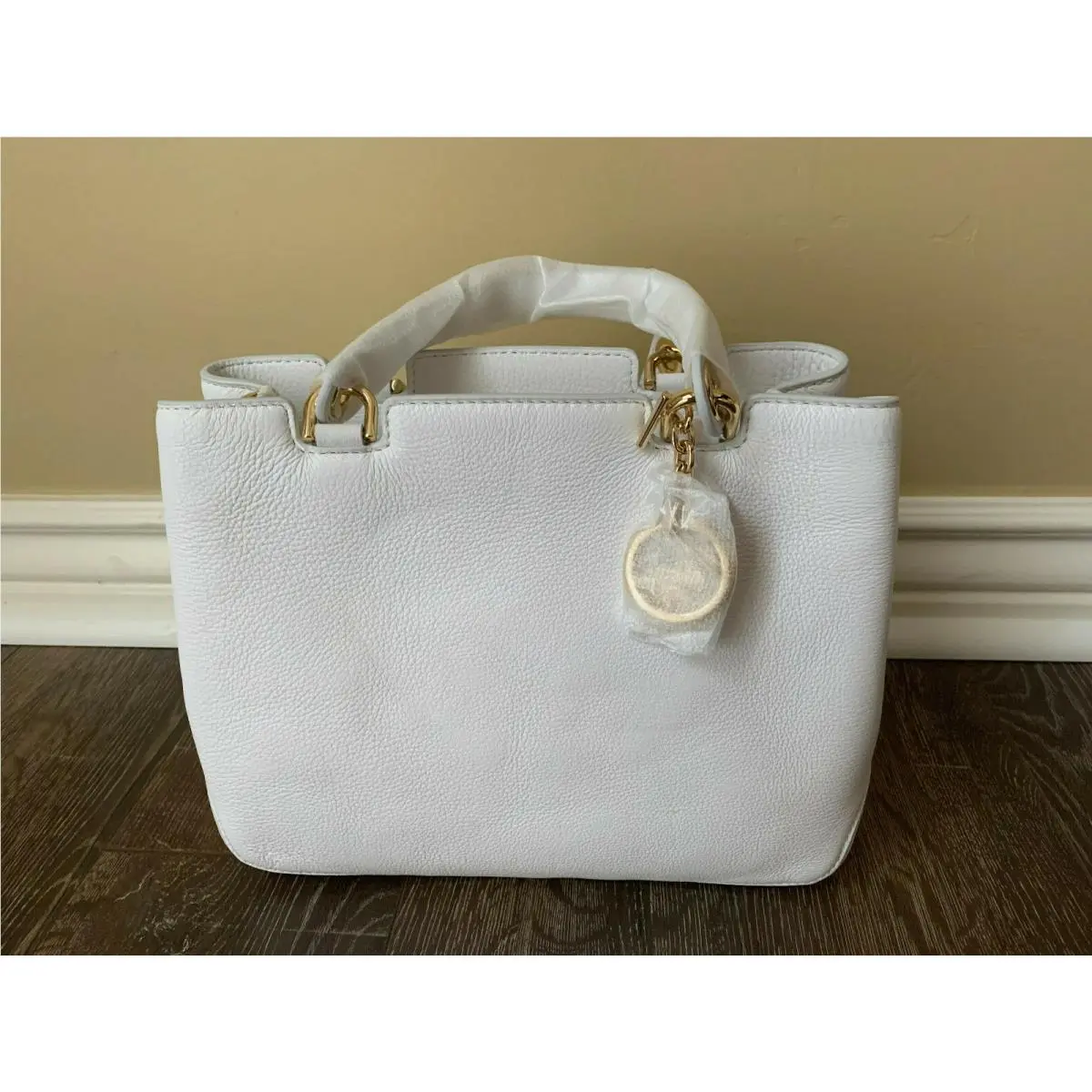 Kors Anabelle Medium Top Zip Leather Tote Optic White by Michael Kors