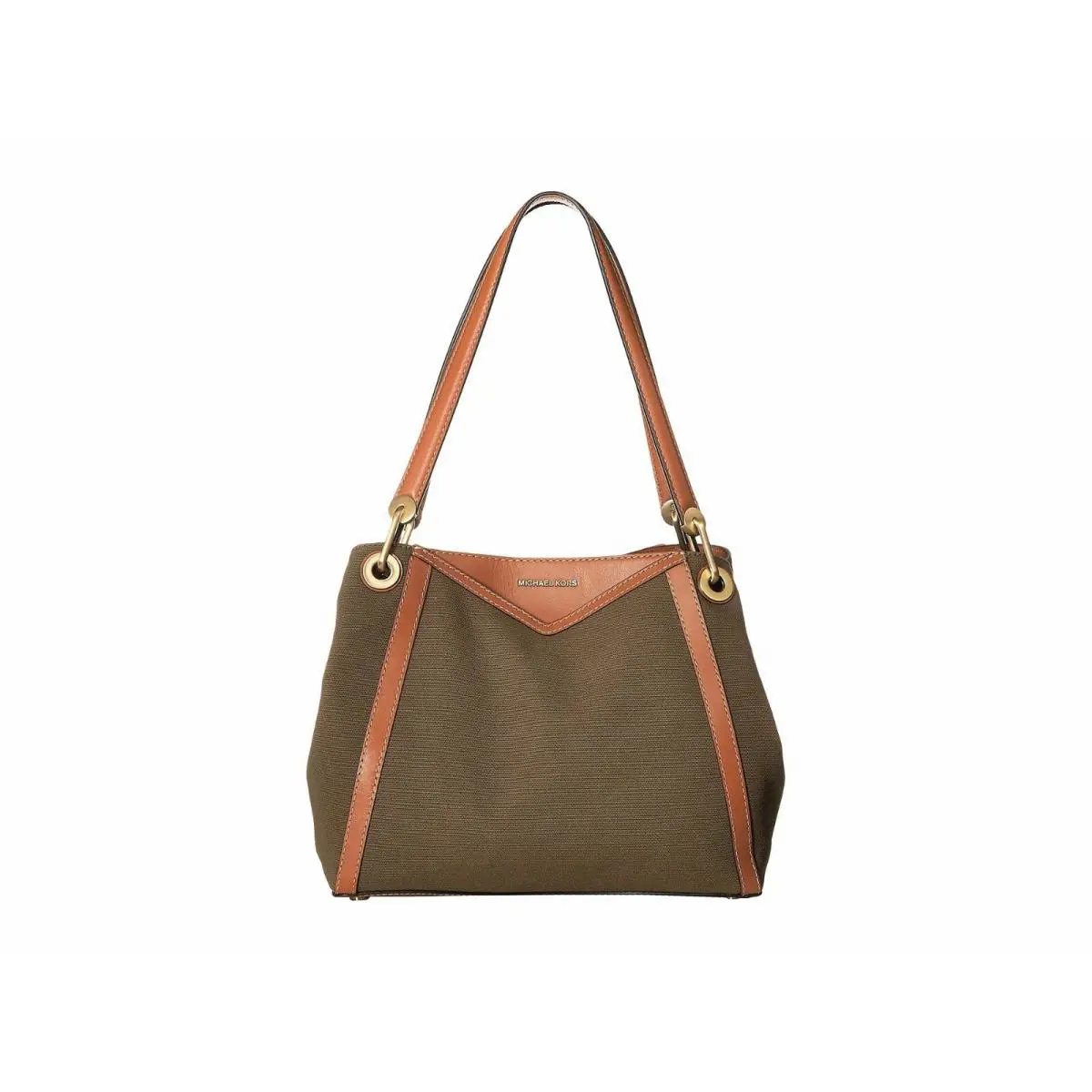 Michael Kors Women`s Raven Canvas Large Pocket Shoulder Tote Olive - Olive, Exterior: Green