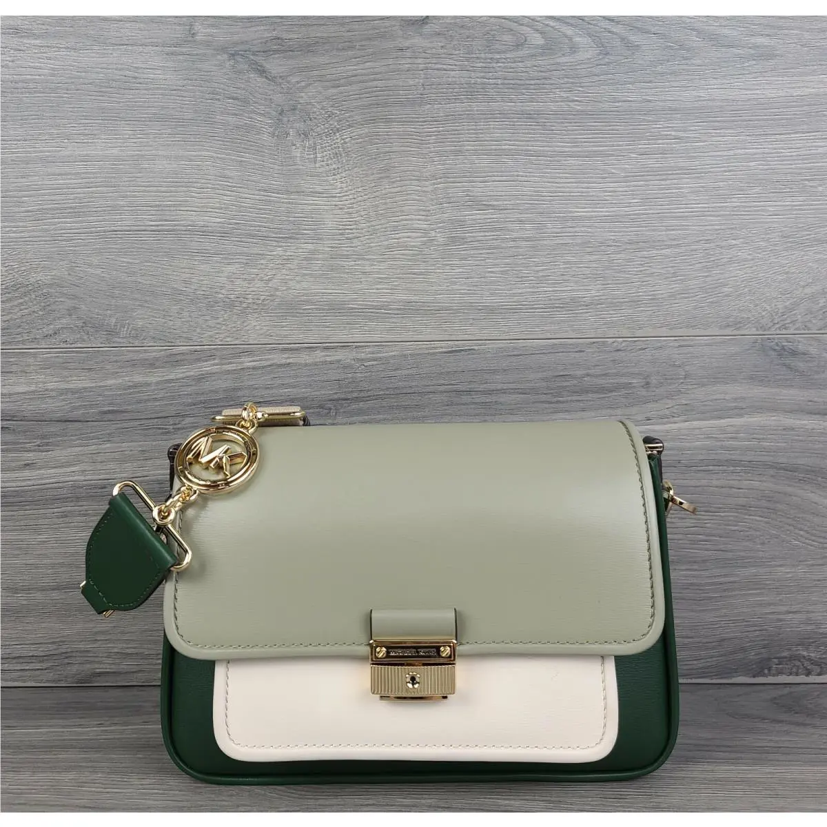 Michael Kors Crossbody Leather Bradshaw Medium Messenger Handbag Moss Green