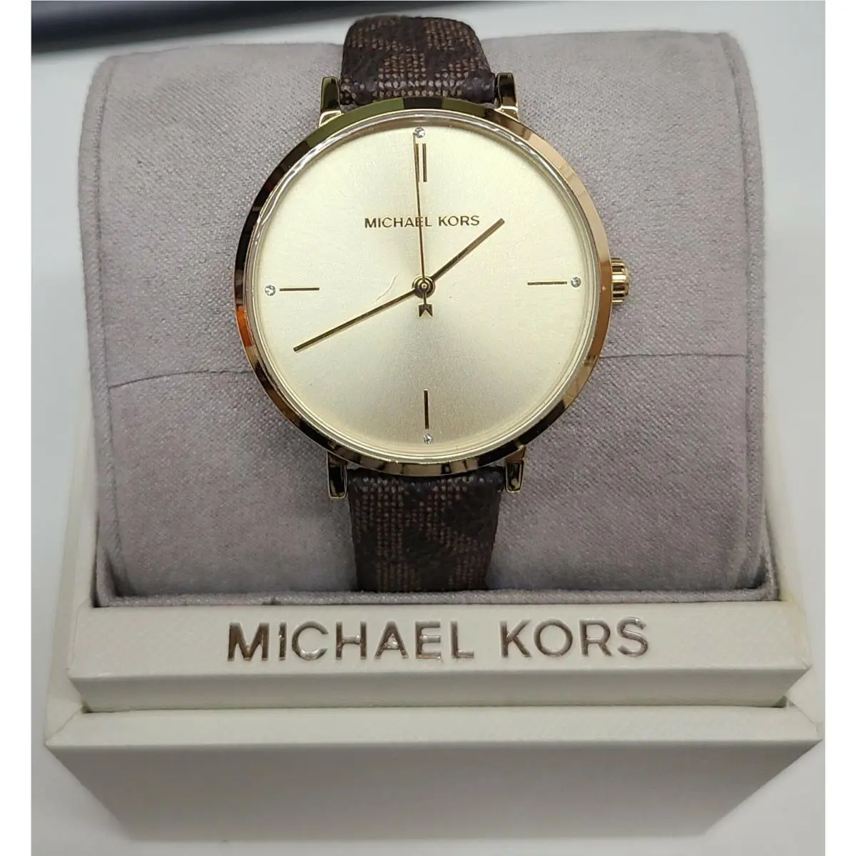 Michael Kors MK7129 Jayne Gold Dial Brown Leather Strap Women`s Watch