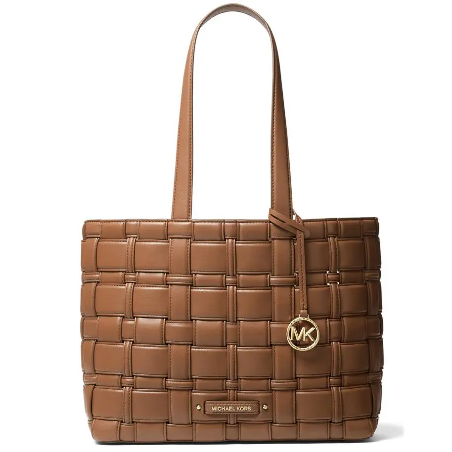 Michael Kors Ivy Woven East West Tote Luggage Gold Tote Handbag Bag